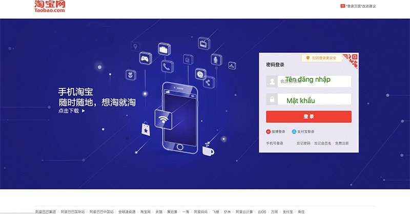 đăng nhập vào taobao