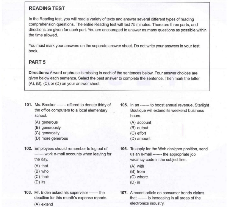 YBM TOEIC Reading Test